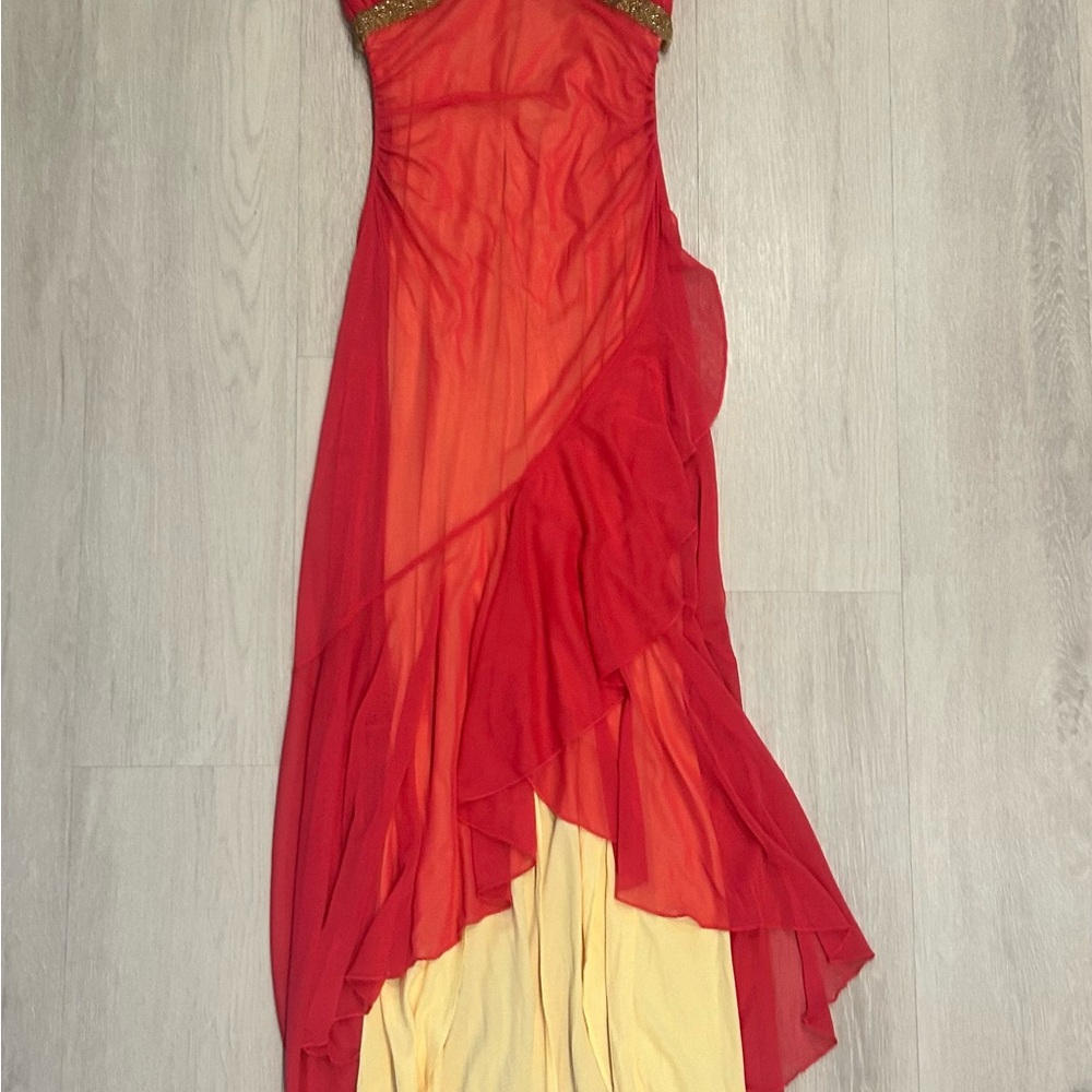 Elegant Red and Yellow Evening Gown